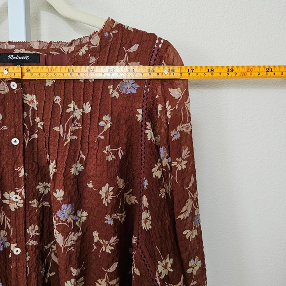 MADEWELL Women's Norma Rae Floral Print Long Sleeve Brown Mini Dress Sz 1X - Picture 9 of 12